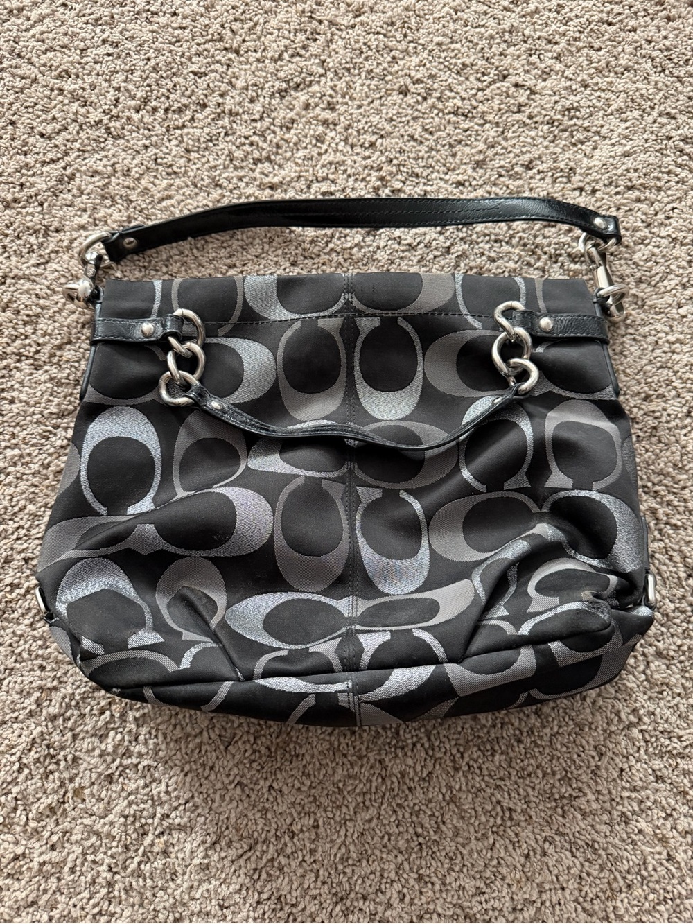 Coach Black and Silver Signature Jacquard Shoulder Bag